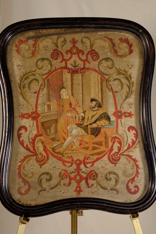 Antique Romantic Domestic Scene Woven Fabric Art